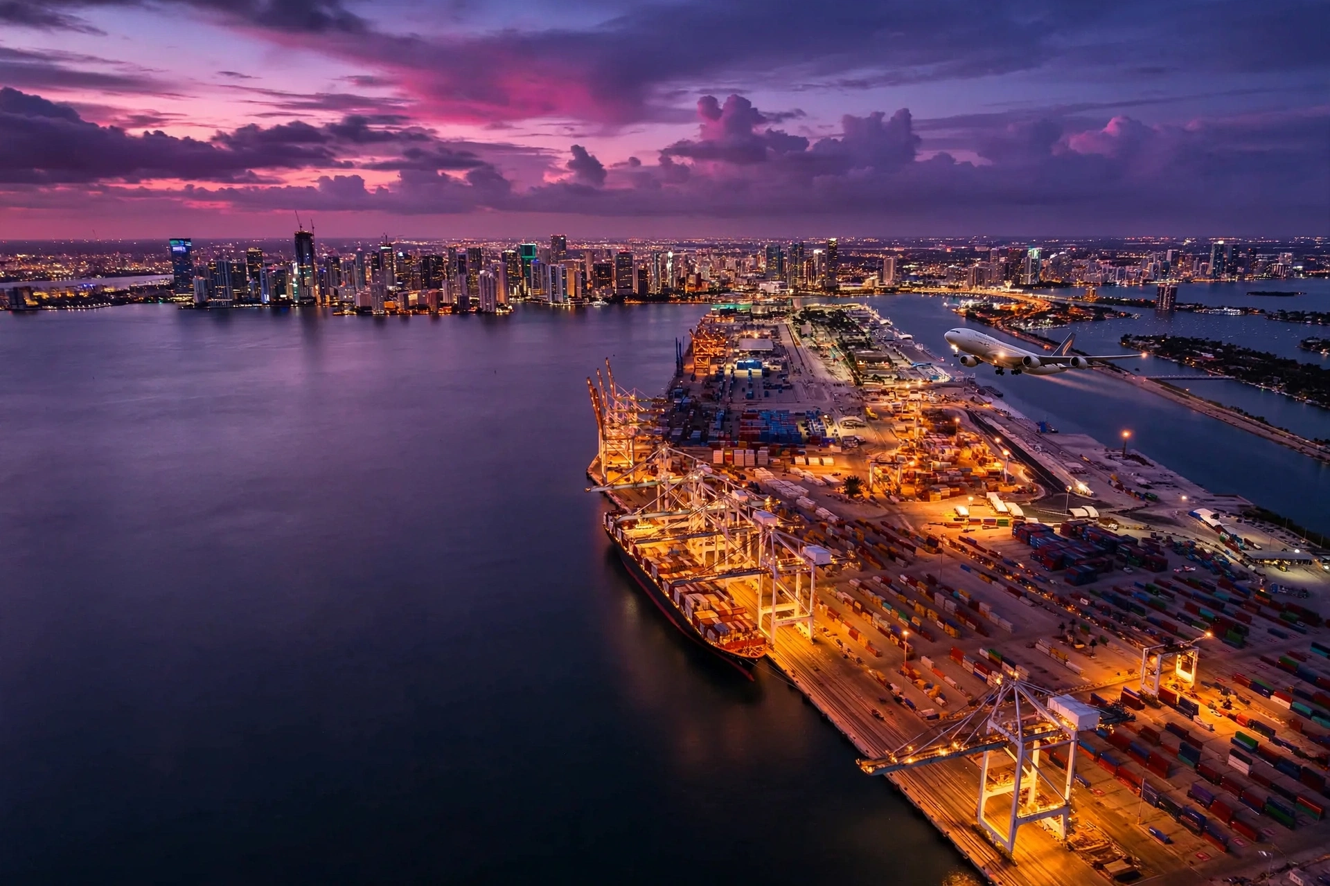 Miami skyline at dusk, Merco International's strategic hub